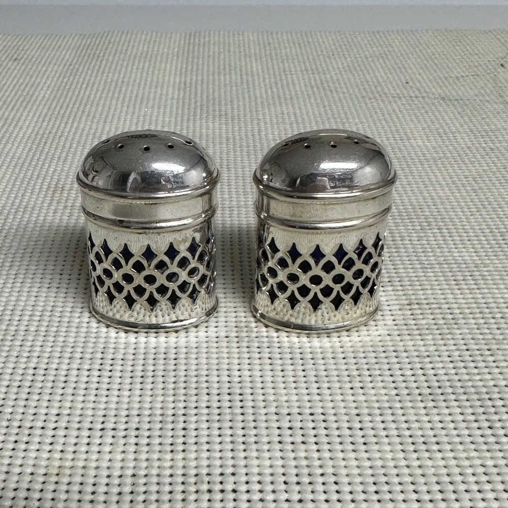 EPNS Electroplated Nickel Silver England Mini Shakers Cobalt Blue Glass